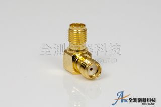 10 GHz│RA-SMA(F)-SMA(F) RF Adapter 高頻轉接頭工程尺寸圖 全測儀器儀器科技依照客戶需求客製化各式RF元件耗材，SMA、2.4mm、2.92mm、3.5mm、1.85mm、1mm、N、SMP、SMPM、NMD、鍍金、鍍鎳、不鏽鋼各式樣材質。 如希望得到最新產品資訊、儀器校正、儀器維修、高頻連接零組件相關問題，請聯繫我們。